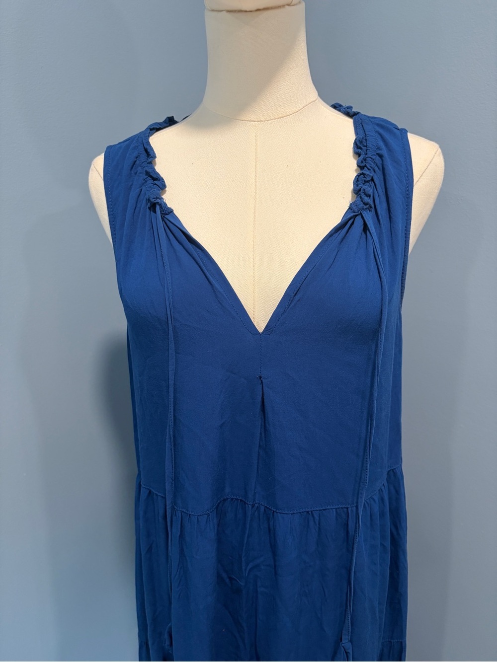 Max Studio Blue Tiered Maxi Dress Medium Sleeveless Boho Cottagecore - Picture 7 of 11
